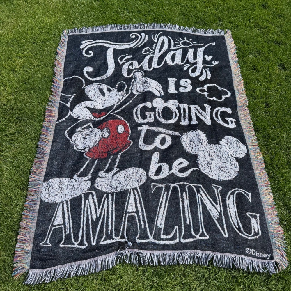 B+ Disney Mickey Mouse Woven Tapestry Throw Blanket Today Is Going To Be Amazing